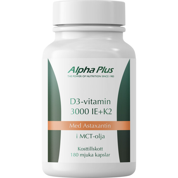 Alpha Plus D3-vitamin 3000 IE + K2 och Astaxantin